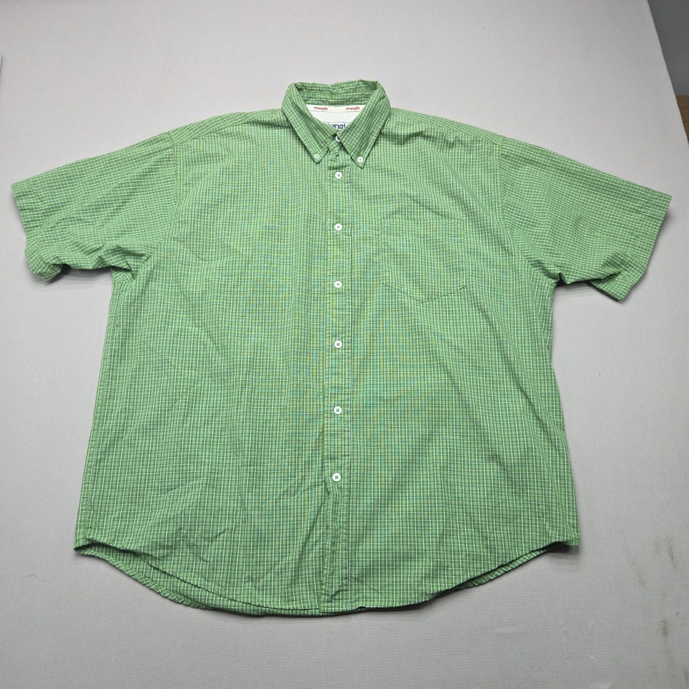 Wrangler Hero Button Down Shirt Plaid Check Green Mens XL Short Sleeve Cotton